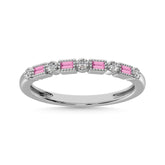 Pink Sapphire and Alternate Diamond 1/3 Ct.Tw. Stack Band in 10K White Gold